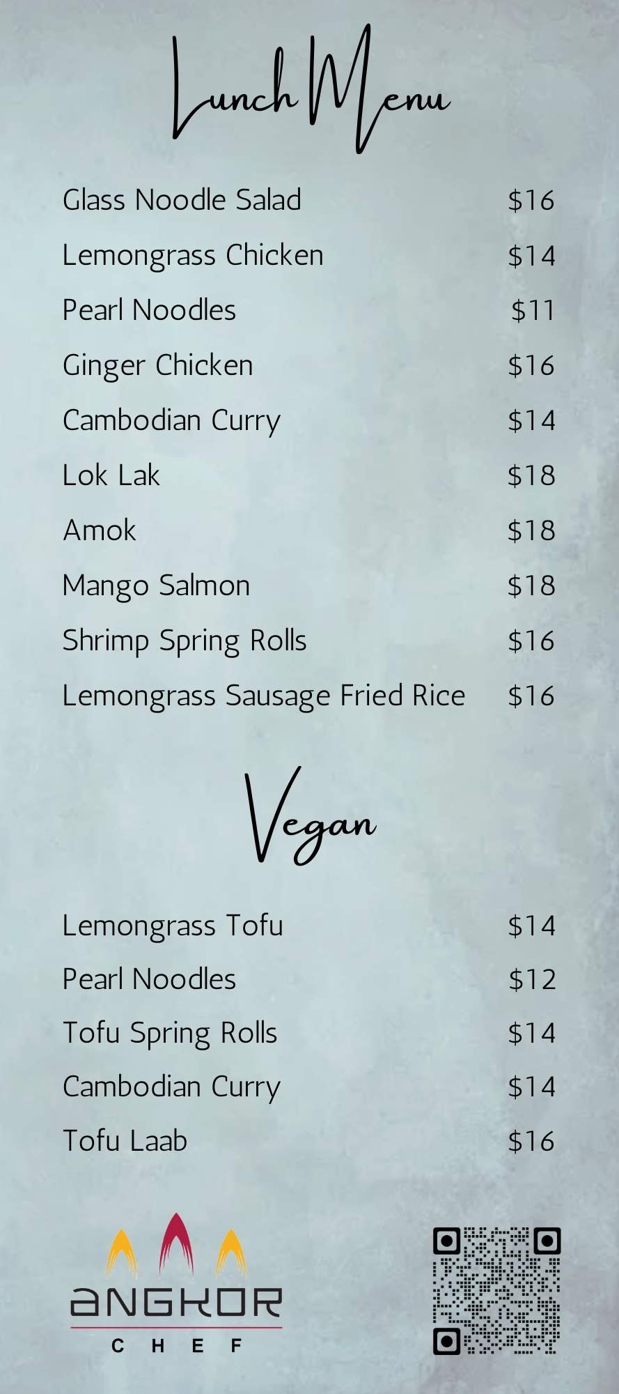 Lunch Menu Card Angkor Chef